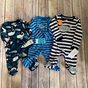 NWT 3 newborn nautical footie pajamas